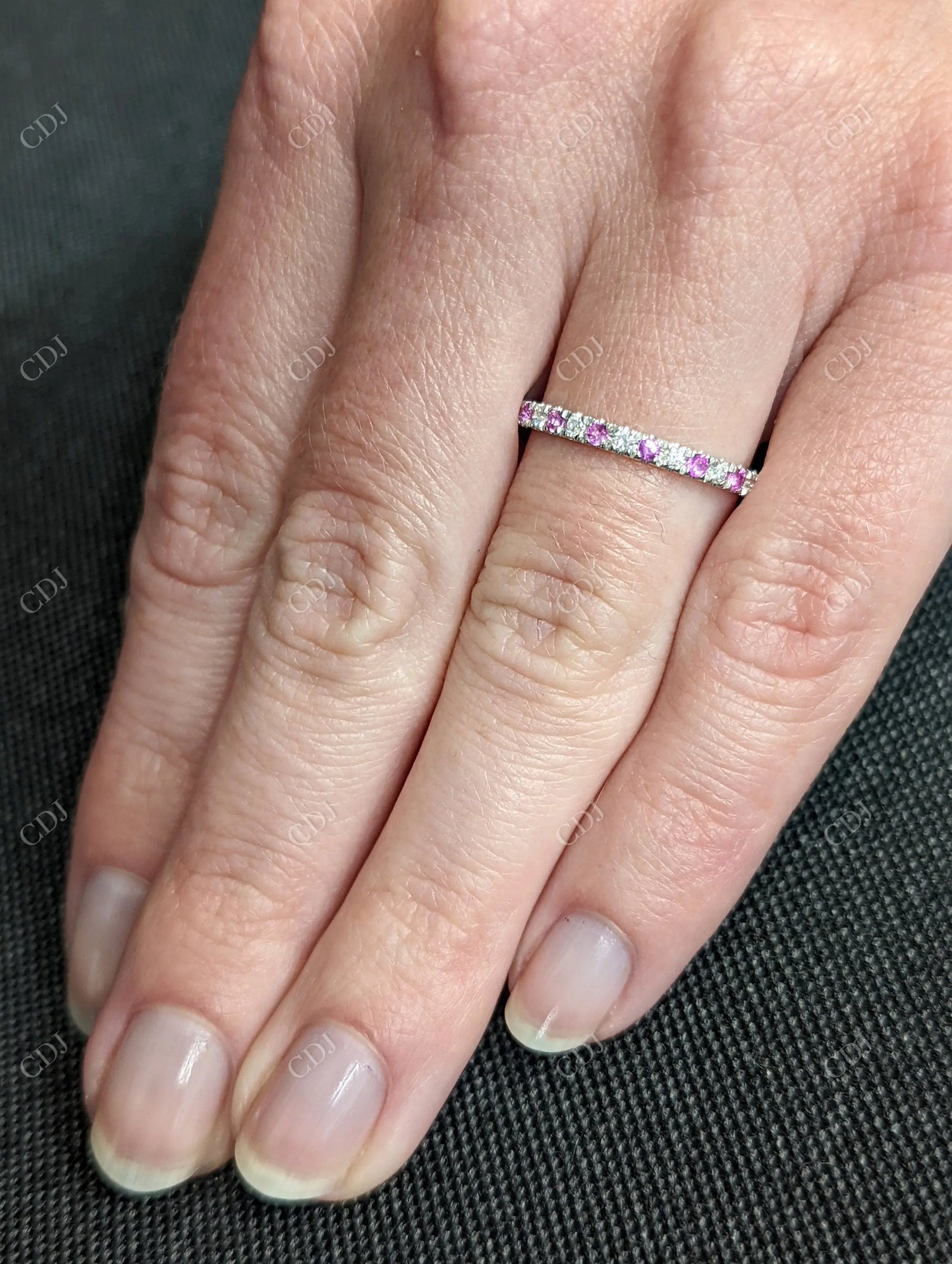 Round Cut Pink Sapphire and White Lab Grown Diamond Ring customdiamjewel