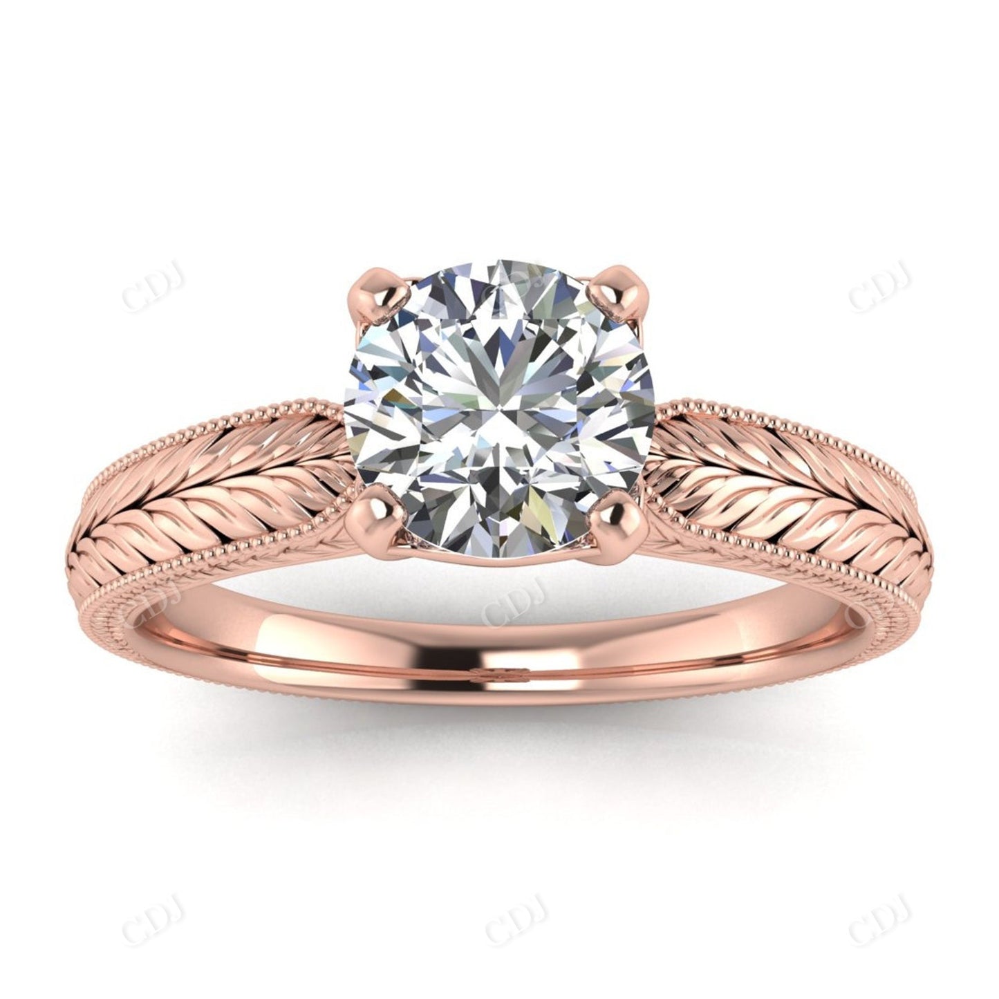White Gold Hand Engraved Vintage Ring Tapered Band Solitaire Ring customdiamjewel 10KT Rose Gold VVS-EF
