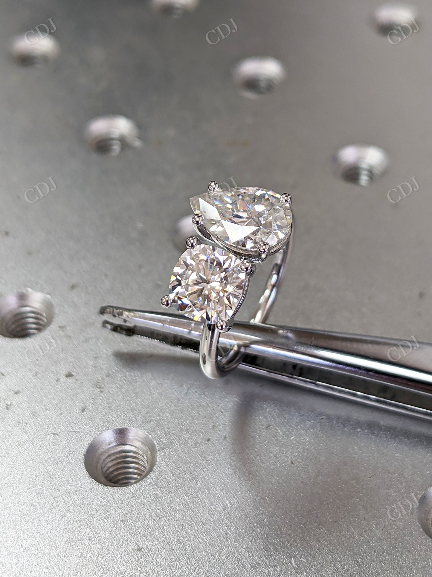 Pear Cut Moissanite 14K White Gold Two Stone Engagement Ring customdiamjewel