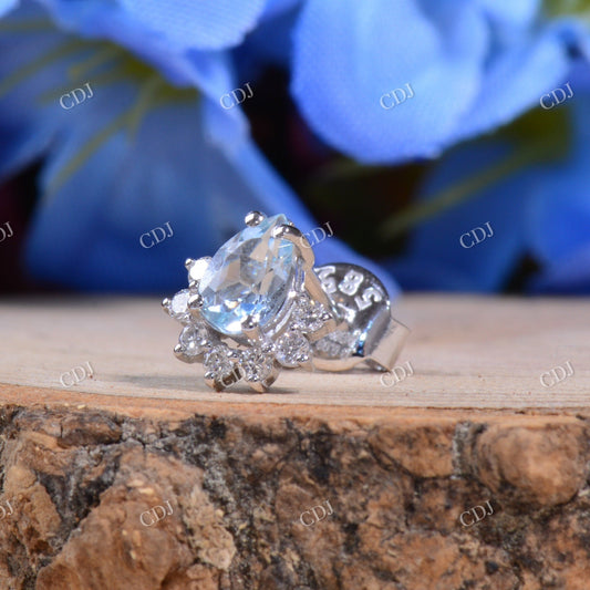 Aquamarine Stud Diamond Earrings  customdiamjewel Sterling Silver White Gold VVS-EF