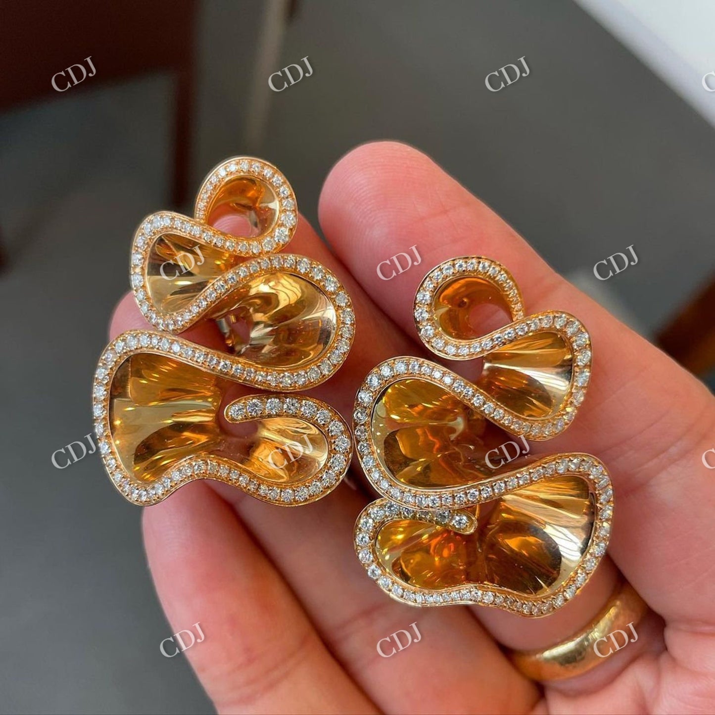 Unique Moissanite Ear Clips Ocean Waves Shape Wedding Earrings customdiamjewel