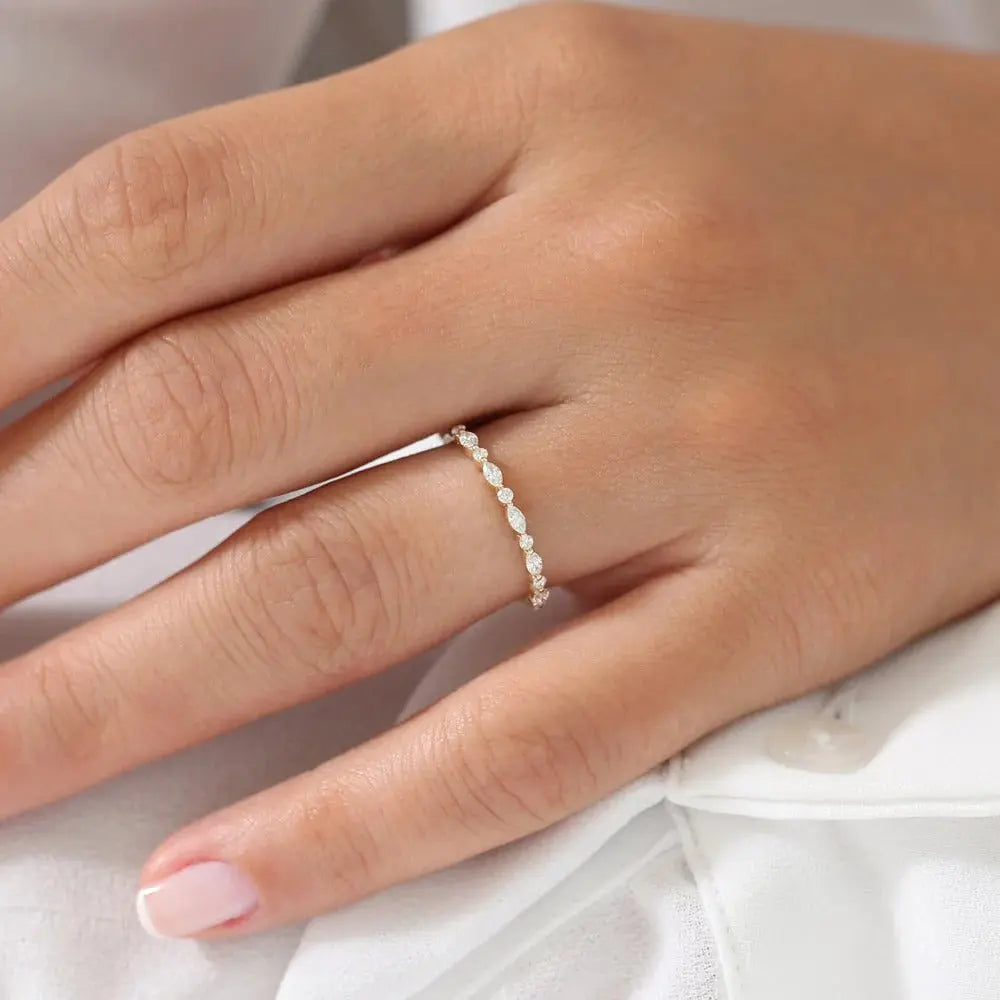 0.28CTW Alternating Marquise Round Cut Diamond Wedding Band customdiamjewel