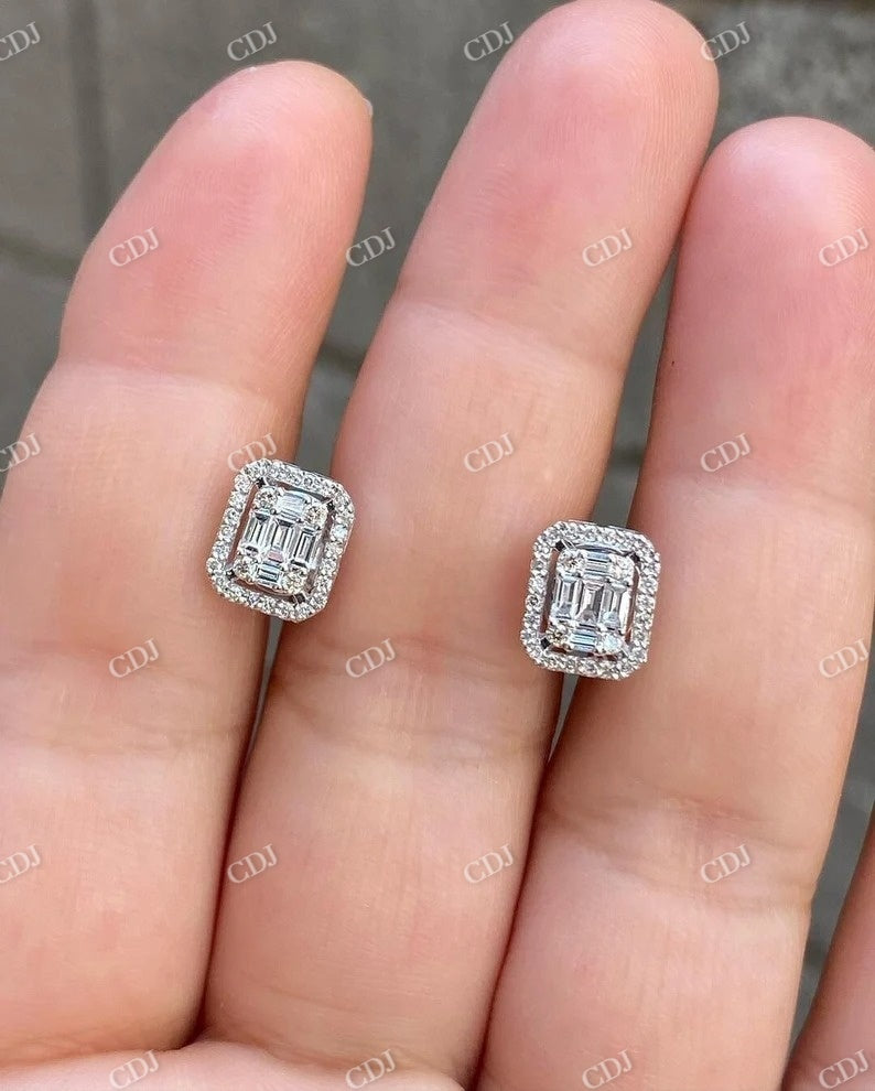 Baguette And Round Cut Moissanite Stud Earrings Gift For Her customdiamjewel