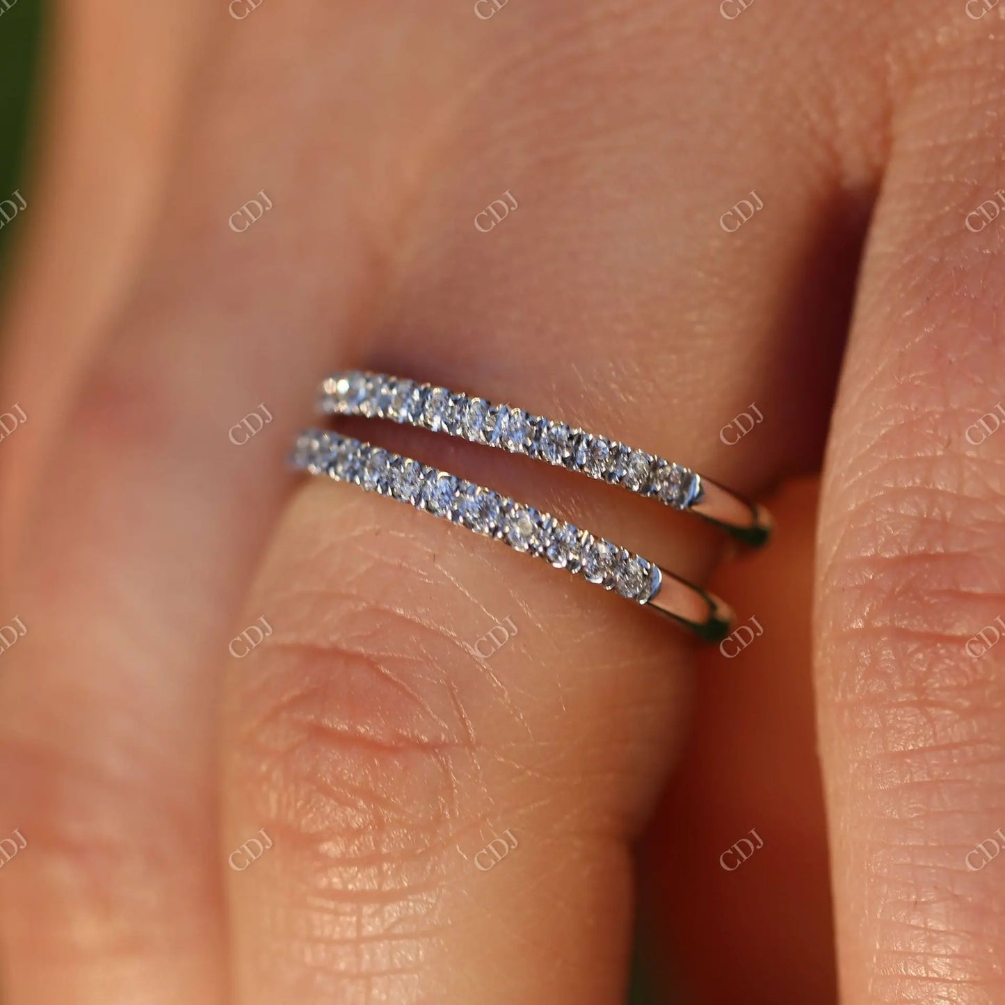 Set of 2 Half Eternity Moissanite Wedding Bands customdiamjewel