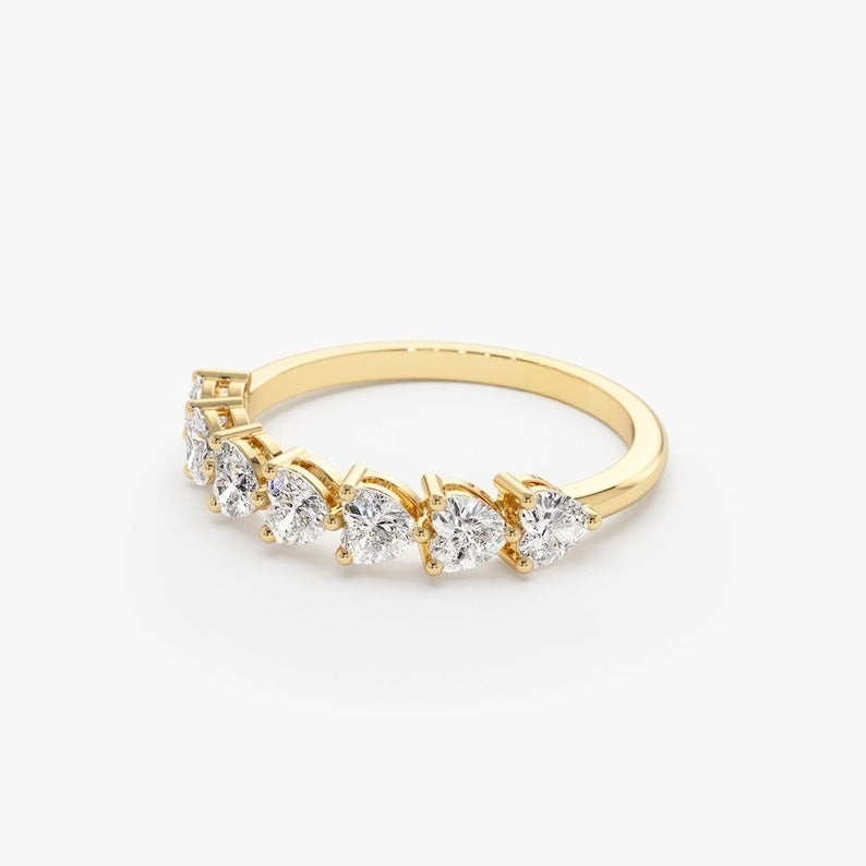 0.90CTW Heart Cut Natural Diamond 14K Solid Gold Half Eternity Band customdiamjewel