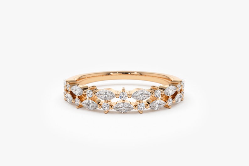 0.55CTW Marquise And Round Natural Diamond Double Row Band customdiamjewel 10 KT Solid Gold Rose Gold VVS-EF