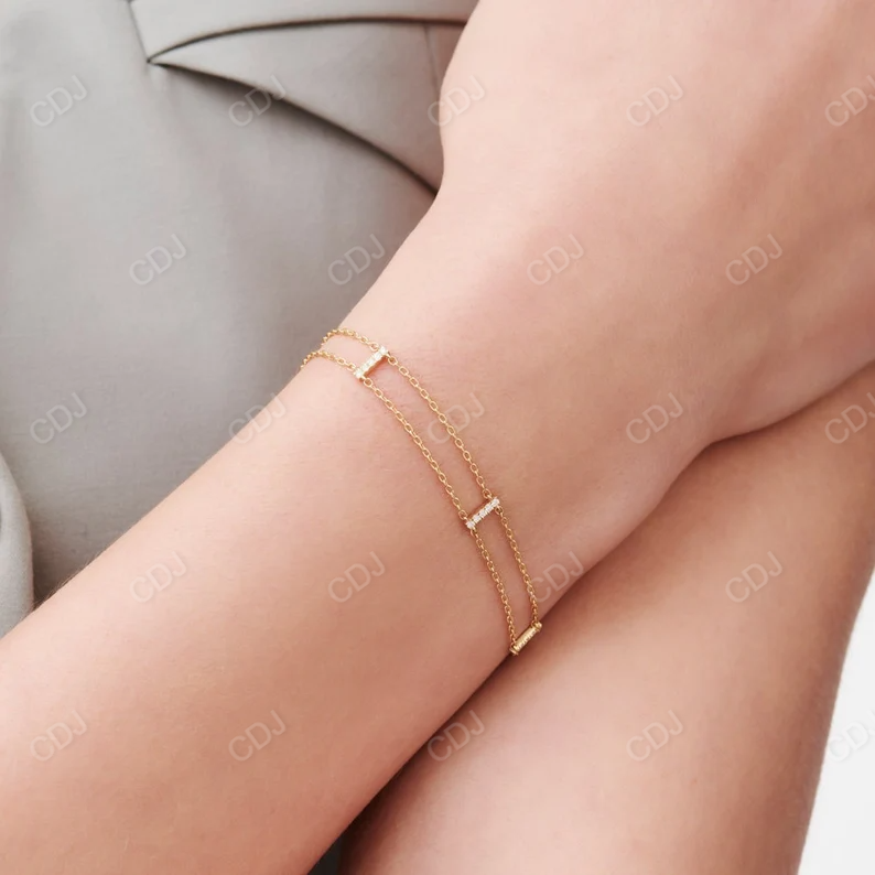 Minimal 14k Gold 5 Station Diamond Bar Bracelet customdiamjewel
