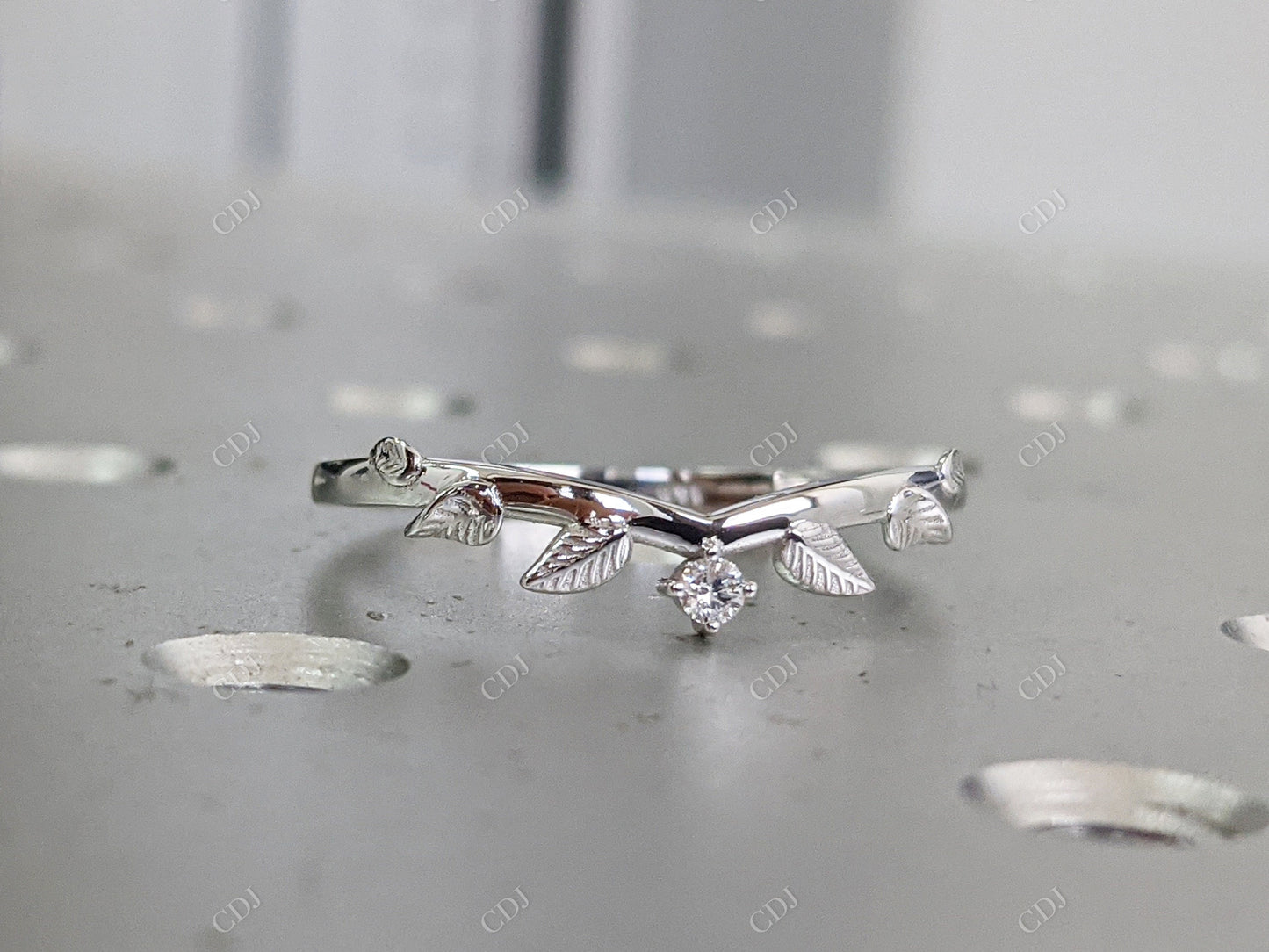 Art Deco Leaf Minimalist Diamond Wedding Band customdiamjewel