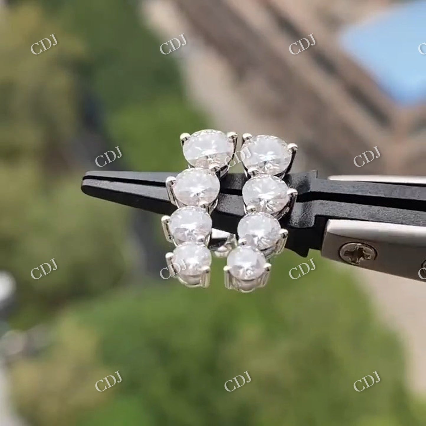 Round Cut Moissanite Four Stone Moissanite Wedding Stud Earrings customdiamjewel