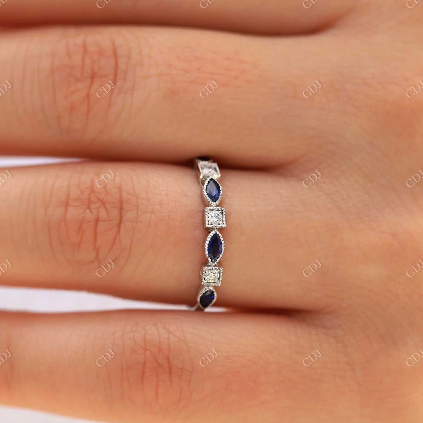 Alternating Round Moissanite and Marquise Cut Wedding Band customdiamjewel