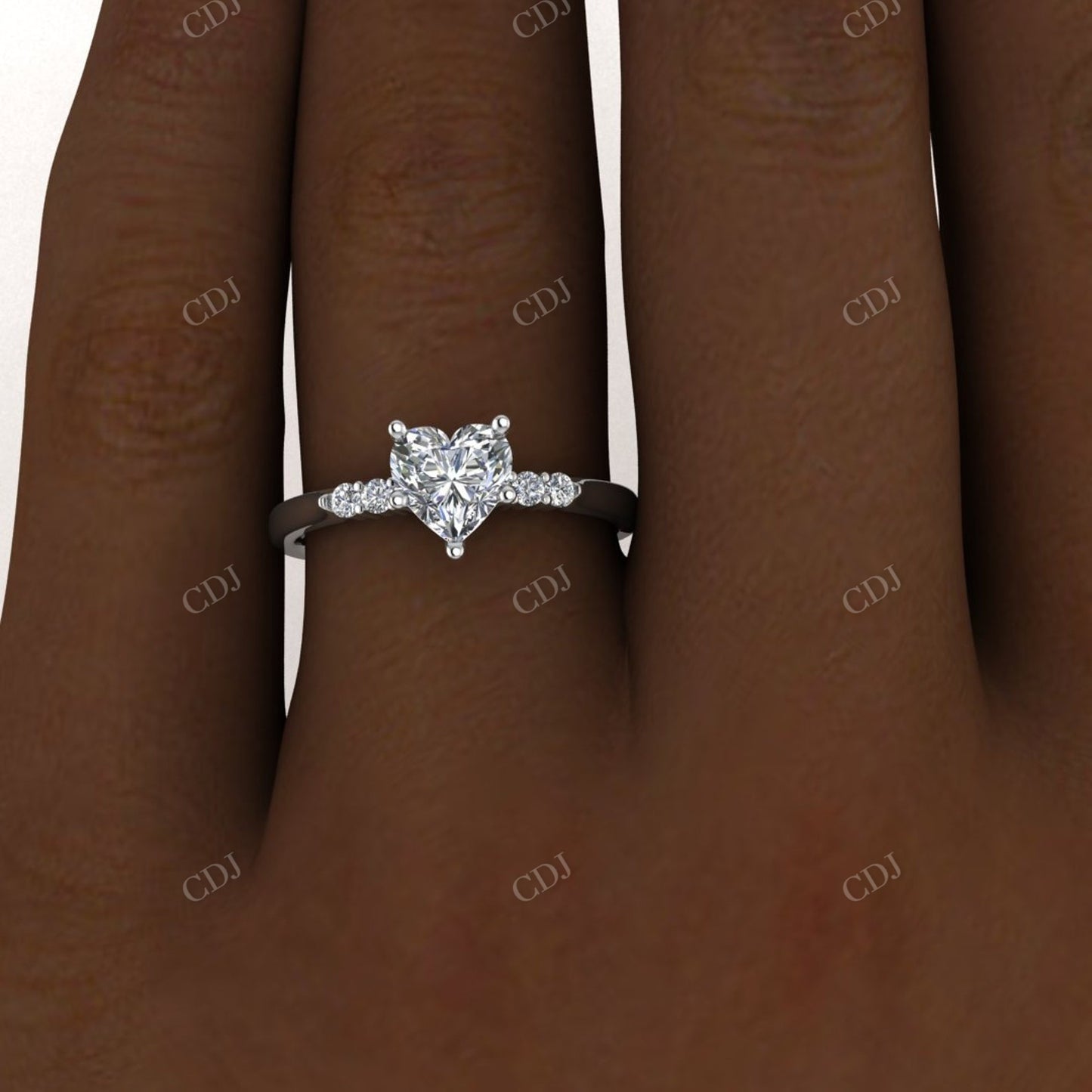 White Gold Delicate Heart Shaped Moissanite Shared Prongs Ring customdiamjewel