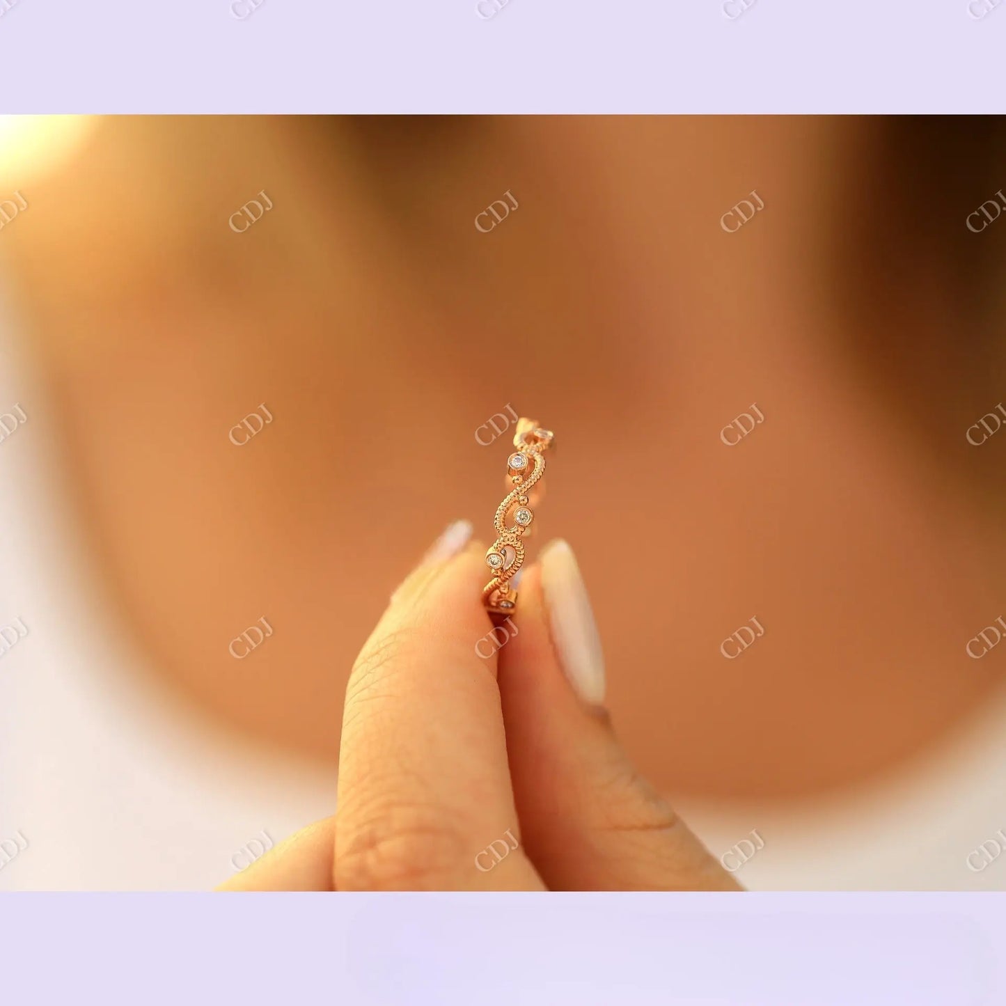 Rose Gold Bezel Set Twisted Moissanite Wedding Band customdiamjewel