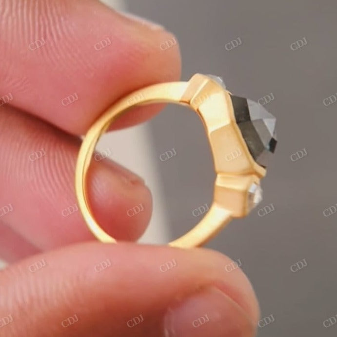 Rose Cut Hexagon Salt And Pepper Moissanite Engagement Ring customdiamjewel