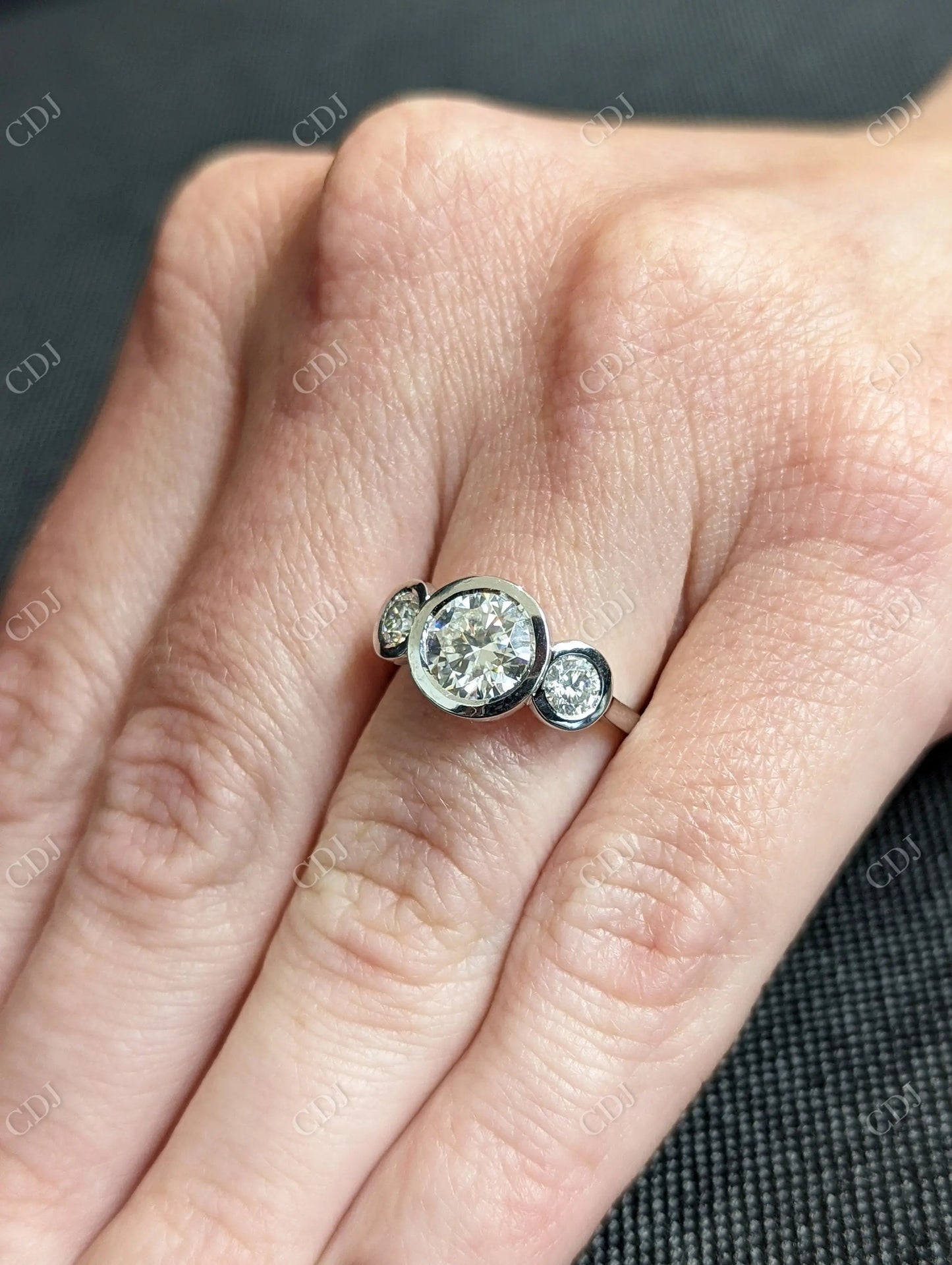2.00CTW Round Bezel Three Stone Moissanite Engagement Ring customdiamjewel