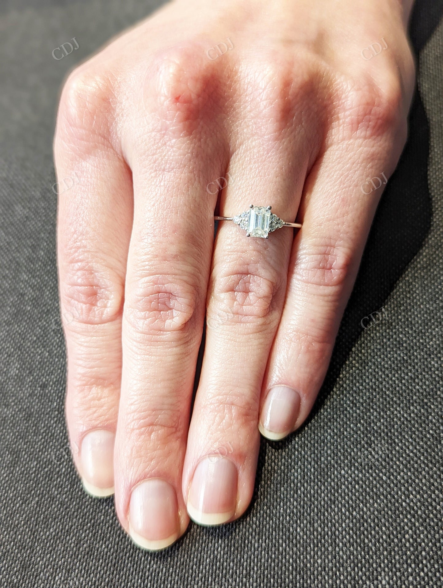 Emerald Cut Moissanite White Gold Multi Stone Engagement Ring customdiamjewel