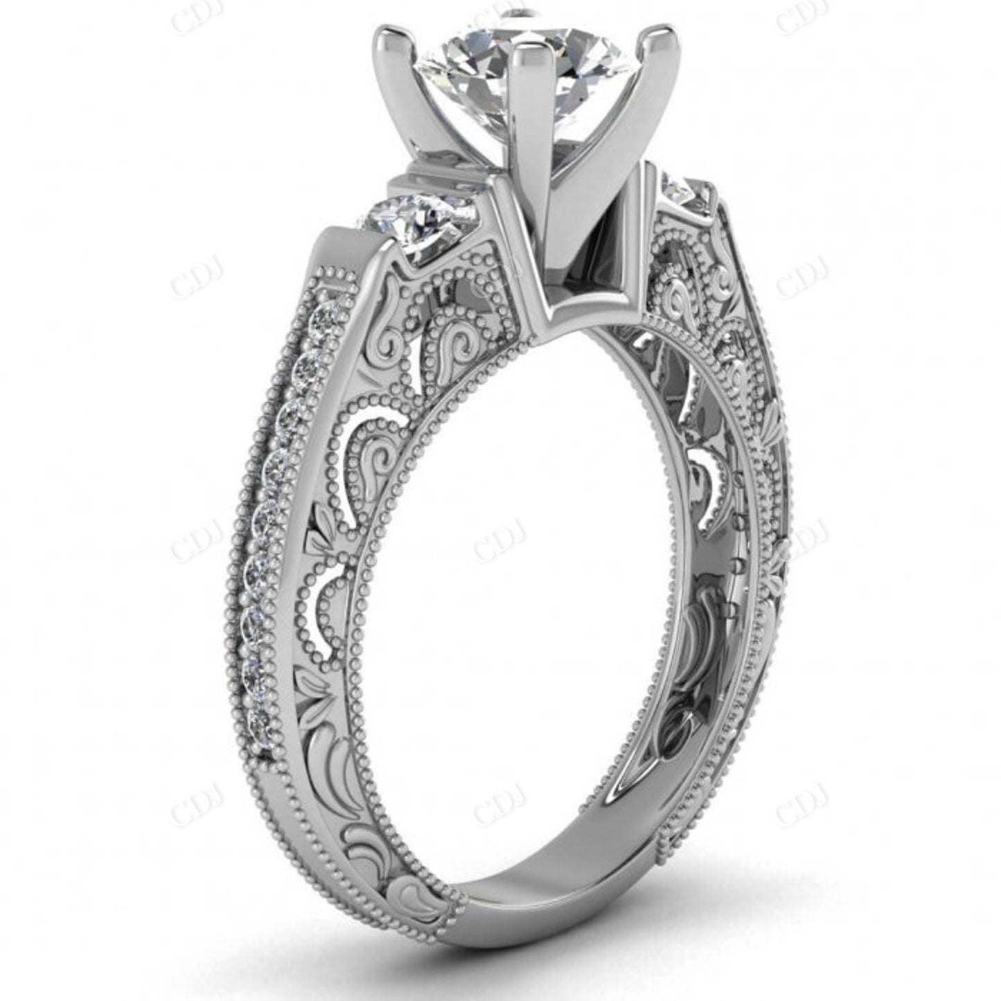 White Gold Vintage Unique Micro Pave Moissanite Ring customdiamjewel