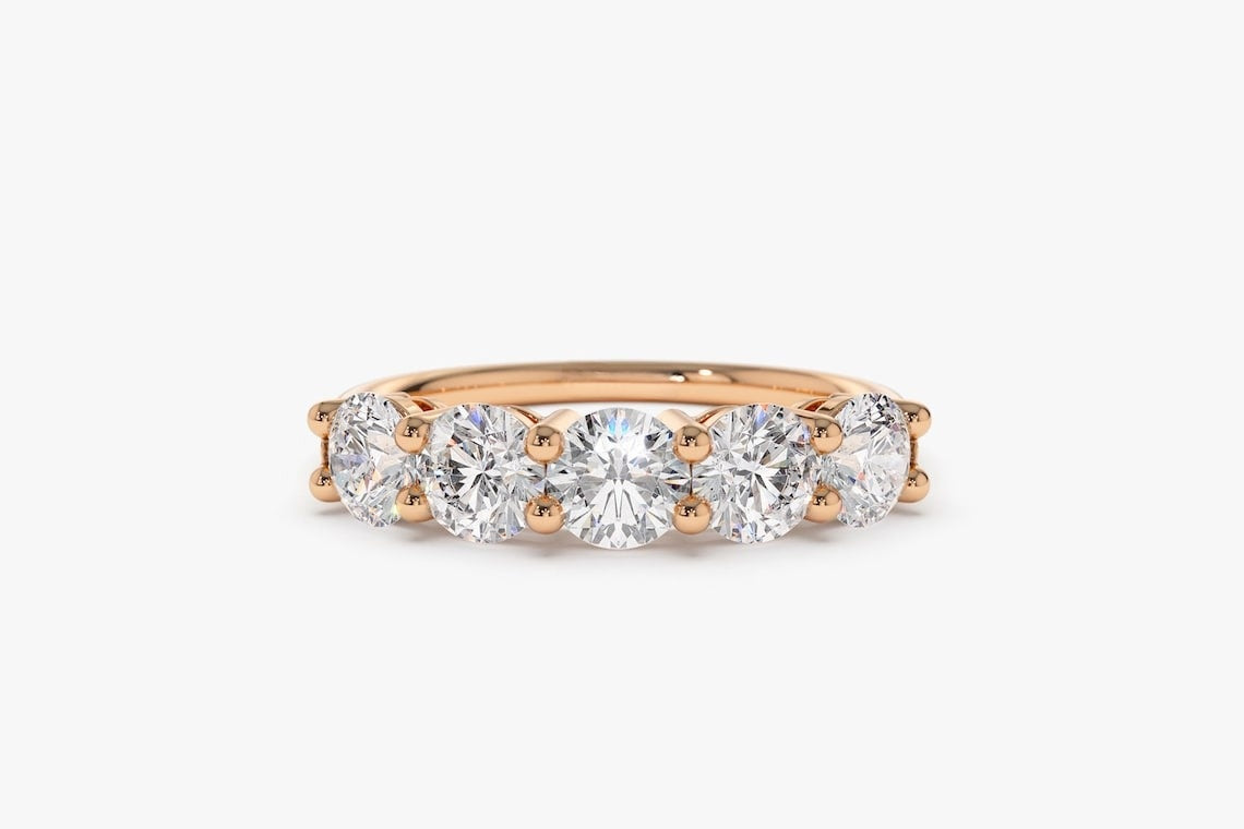 1.00CTW Natural Diamond 14K Gold Five Stone Engagement Ring customdiamjewel 10 KT Solid Gold Rose Gold VVS-EF