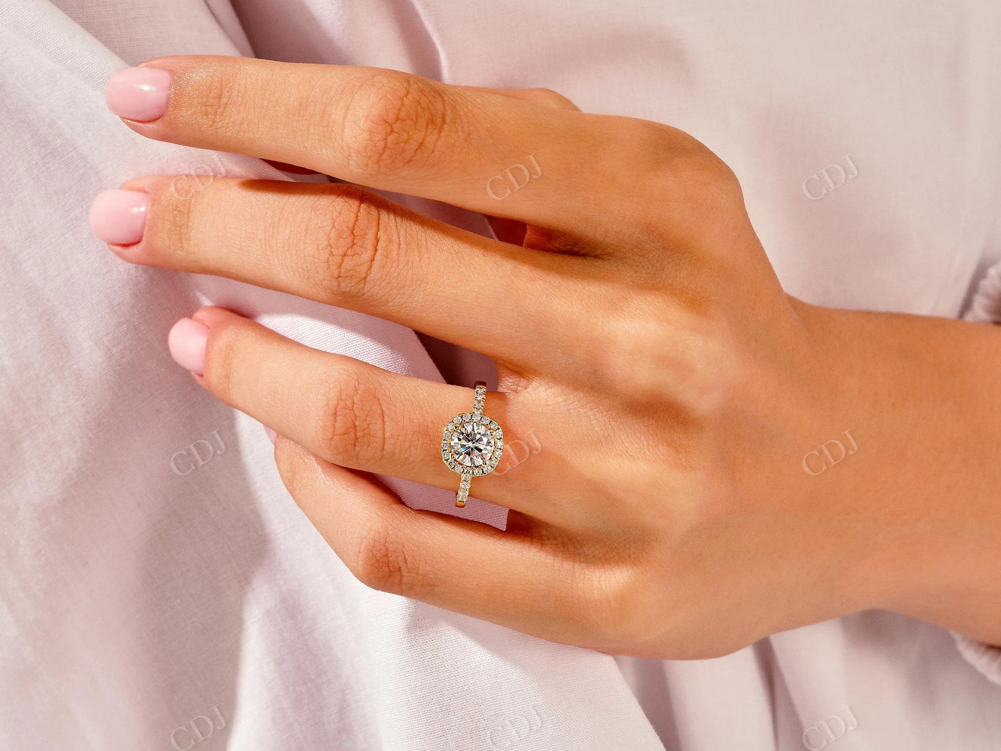 Pave Set Moissanite Round Halo Engagement Ring customdiamjewel