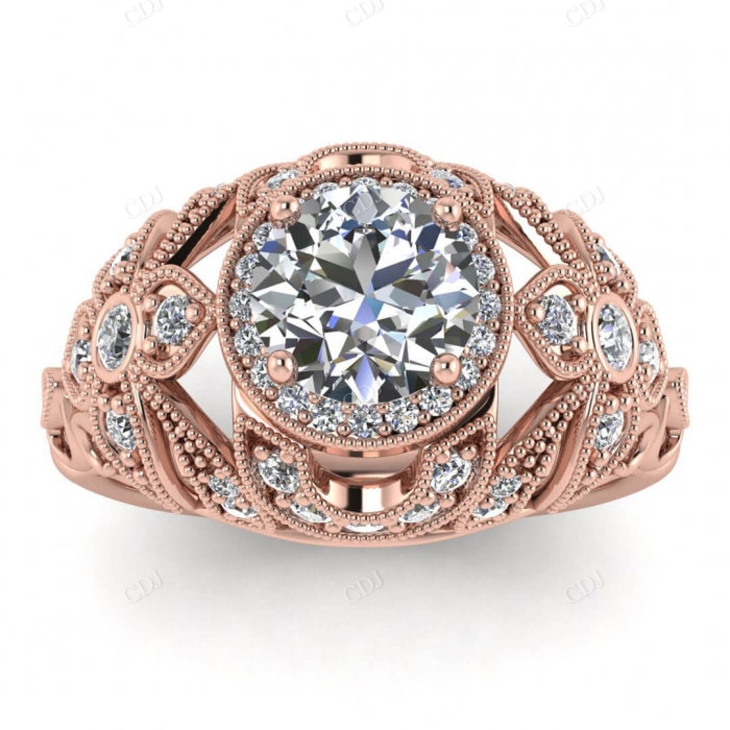 Round Cut Moissanite White Gold Edwardian Engagement Ring customdiamjewel 10KT Rose Gold VVS-EF
