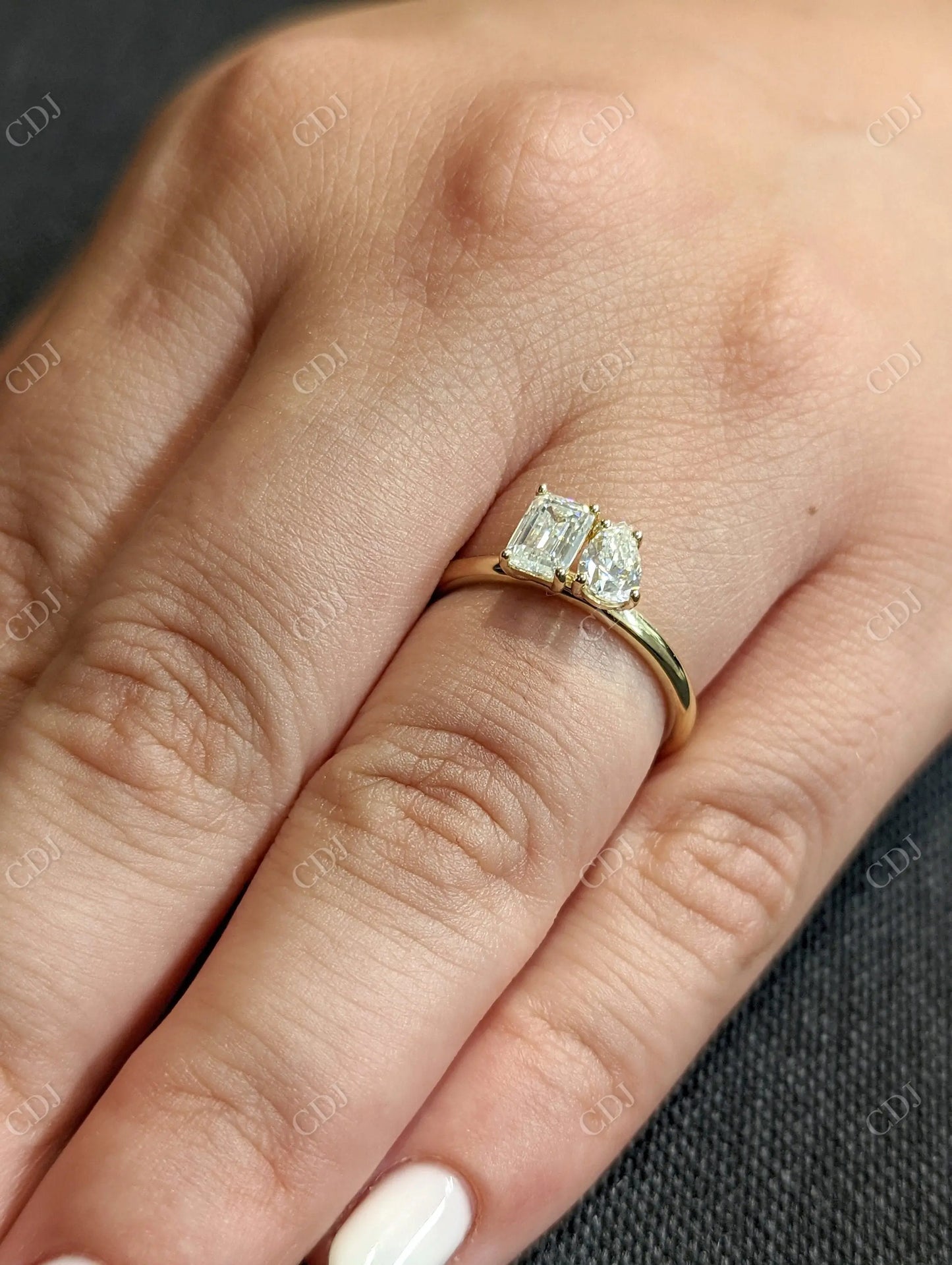 0.50CTW Emerald & Pear Moissanite Two Stone Ring customdiamjewel