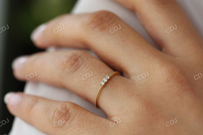 0.10CTW Three Stone Lab Grown Diamond Minimalist Wedding Band customdiamjewel