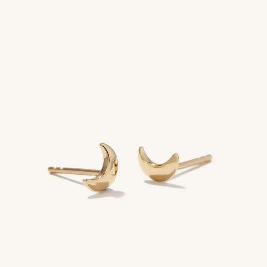 Moon Shape 18K Solid Gold Stud Earrings  customdiamjewel Sterling Silver Yellow Gold VVS-EF