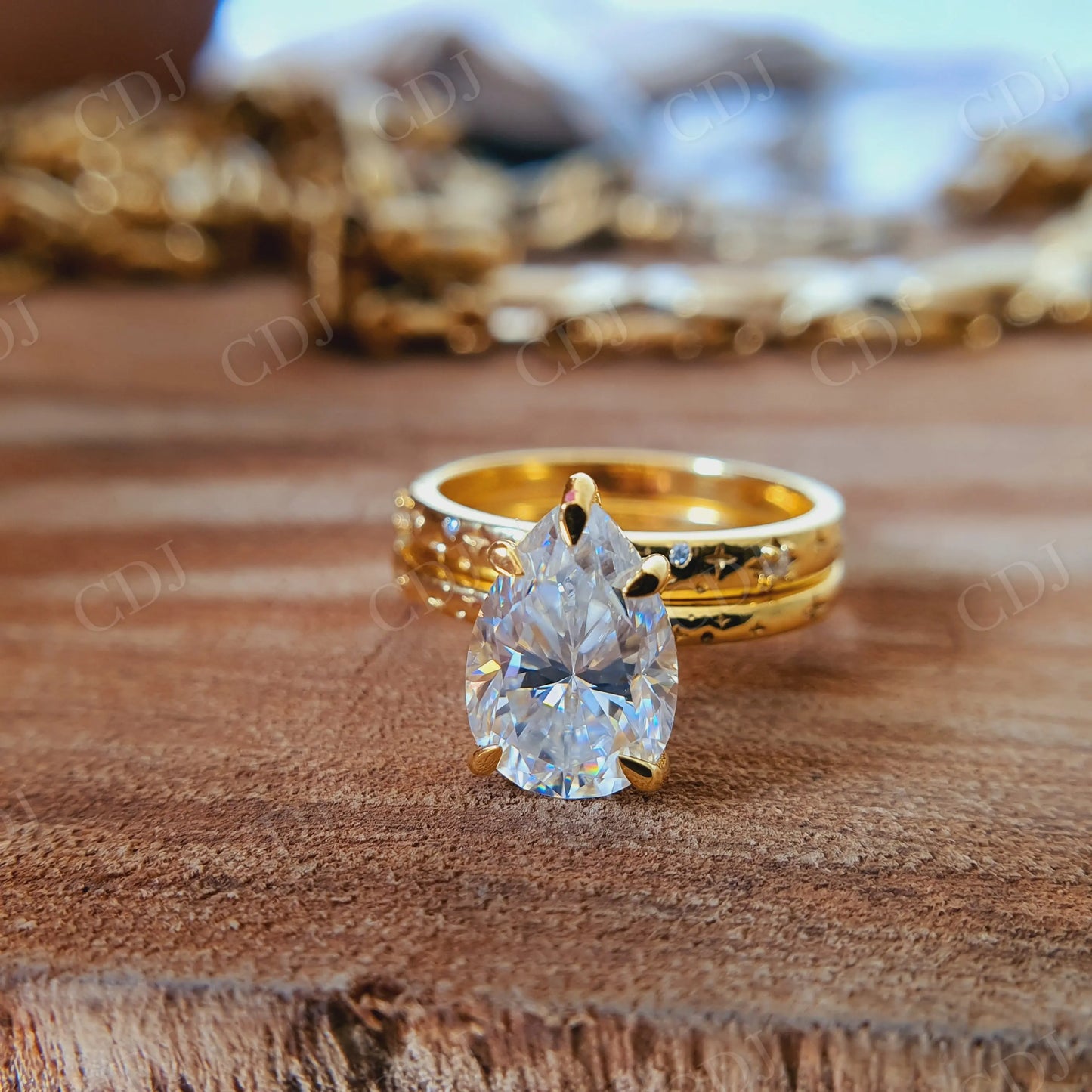 Art Deco 2.61CT Pear Cut Moissanite Bridal Ring Set customdiamjewel