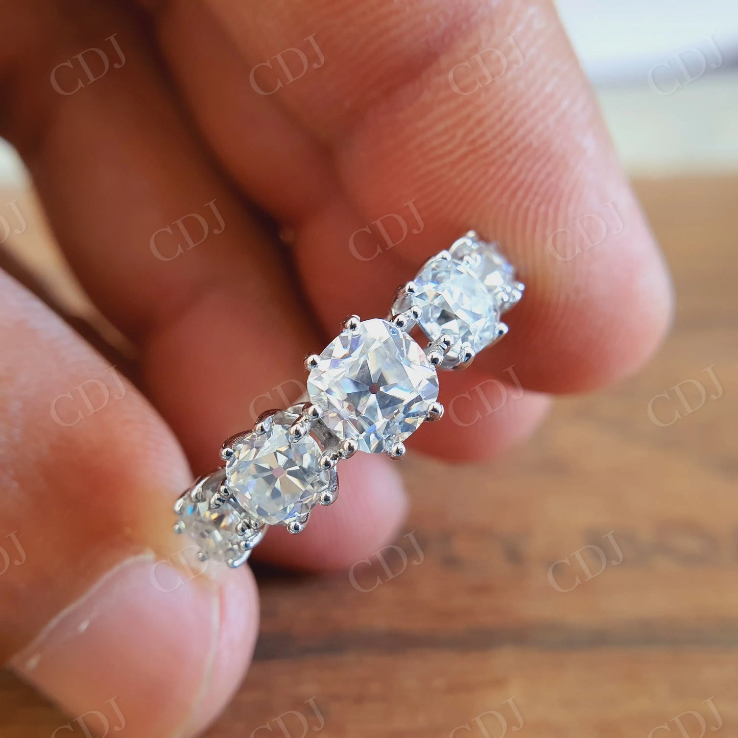 2.05CTW Cushion Cut 5 Stone Moissanite Wedding Band customdiamjewel
