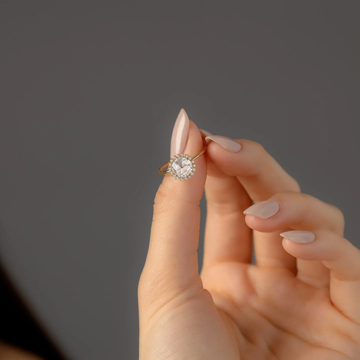 Round Rose Cut Moissanite Halo Set Wedding Ring customdiamjewel