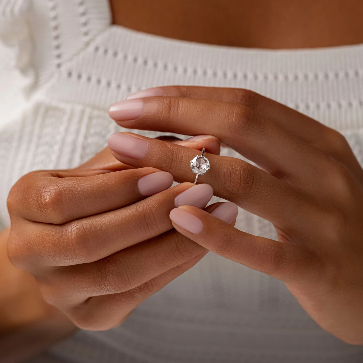 Round Rose Cut Moissanite Wedding Ring customdiamjewel