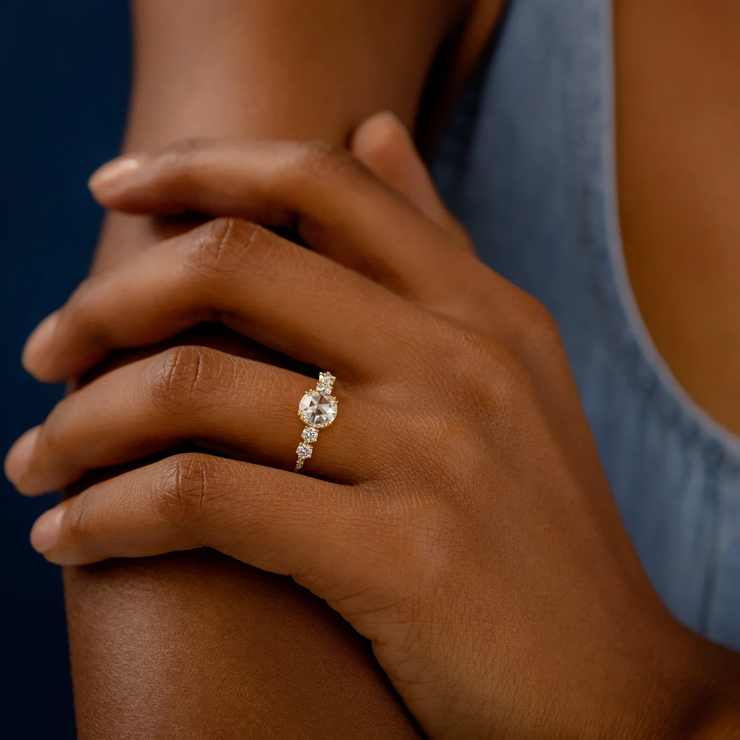 Rose Cut Moissanite Cluster Diamond Engagement Ring customdiamjewel