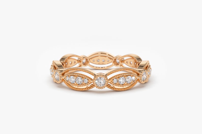 0.48CTW Natural Diamond 14k Vintage Art Deco Diamond Wedding Band customdiamjewel 10 KT Solid Gold Rose Gold VVS-EF