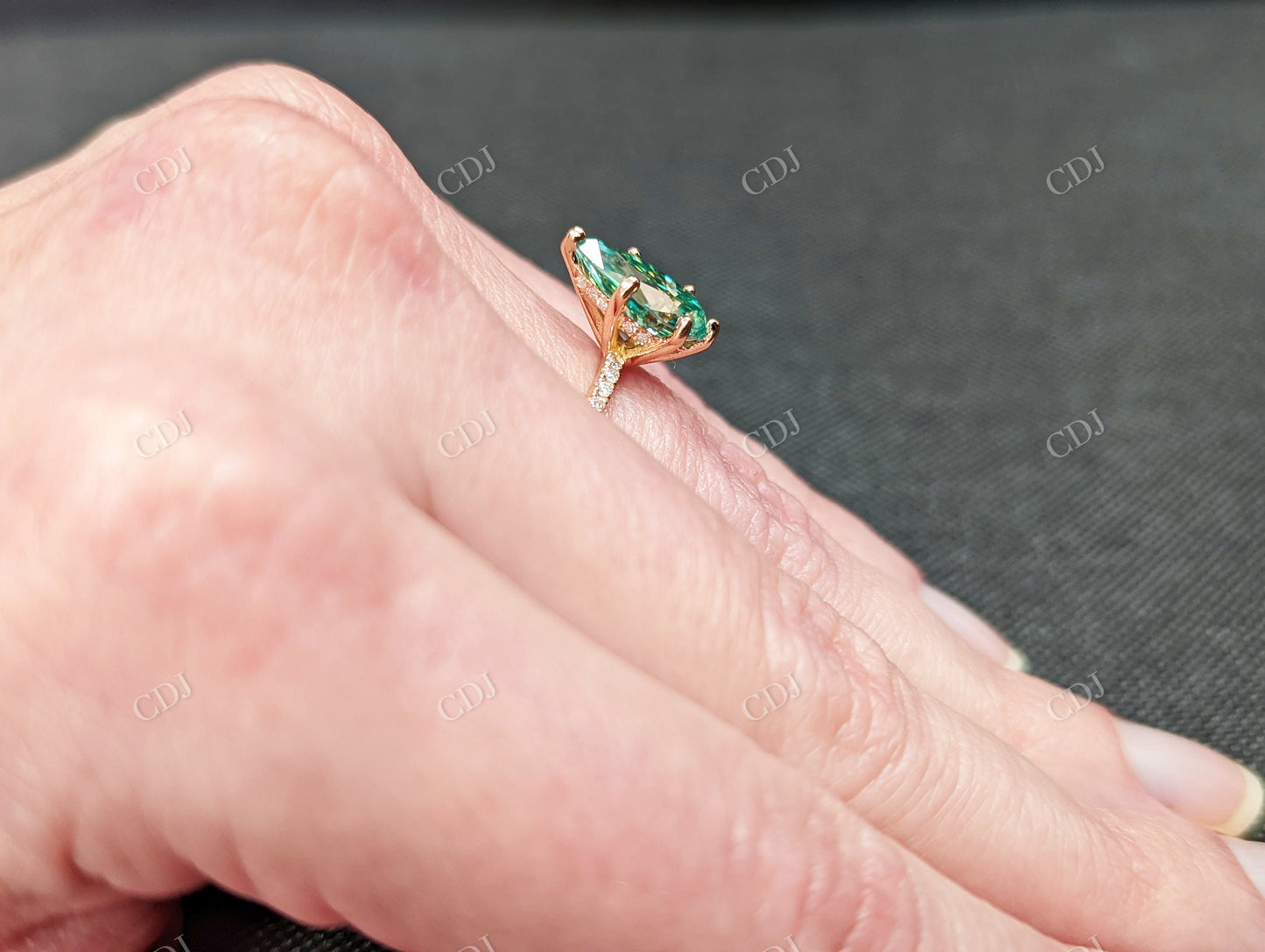 2.80CTW Green Pear Moissanite Engagement Ring customdiamjewel