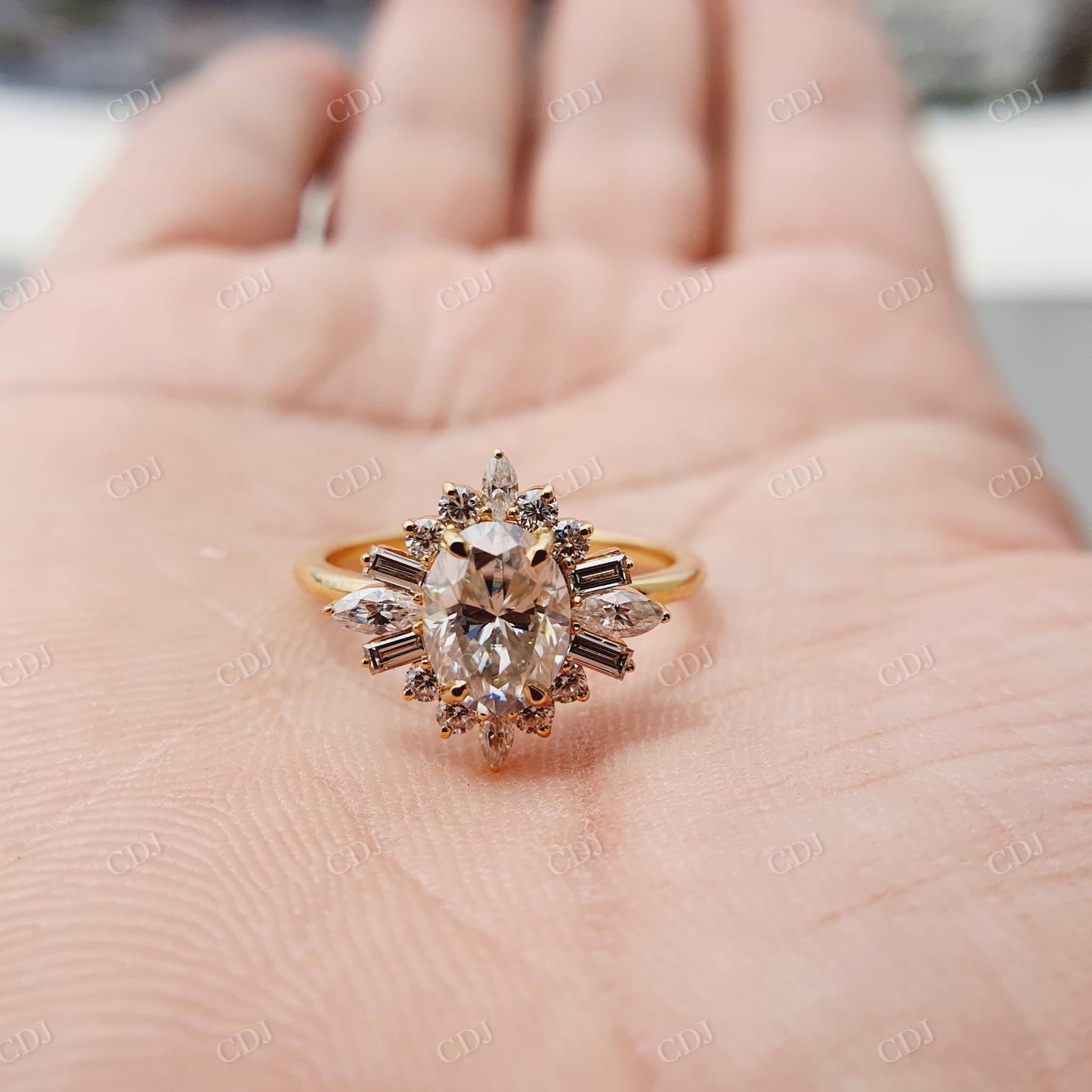 Oval Cut Moissanite Flower Set Engagement Ring customdiamjewel