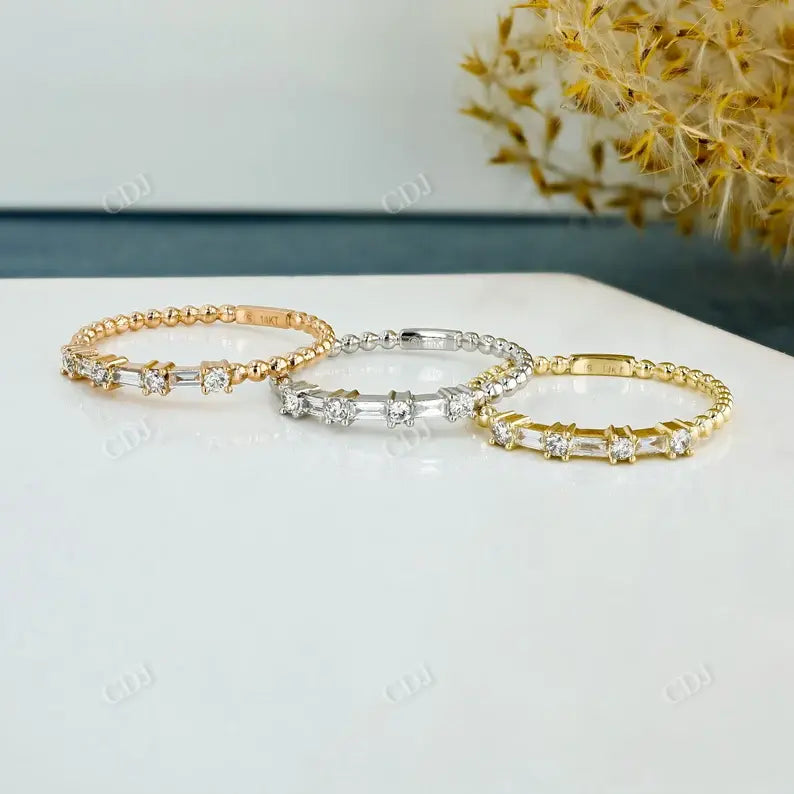 0.16CTW Baguette and Round Diamond Thin Beaded Stackable Band customdiamjewel