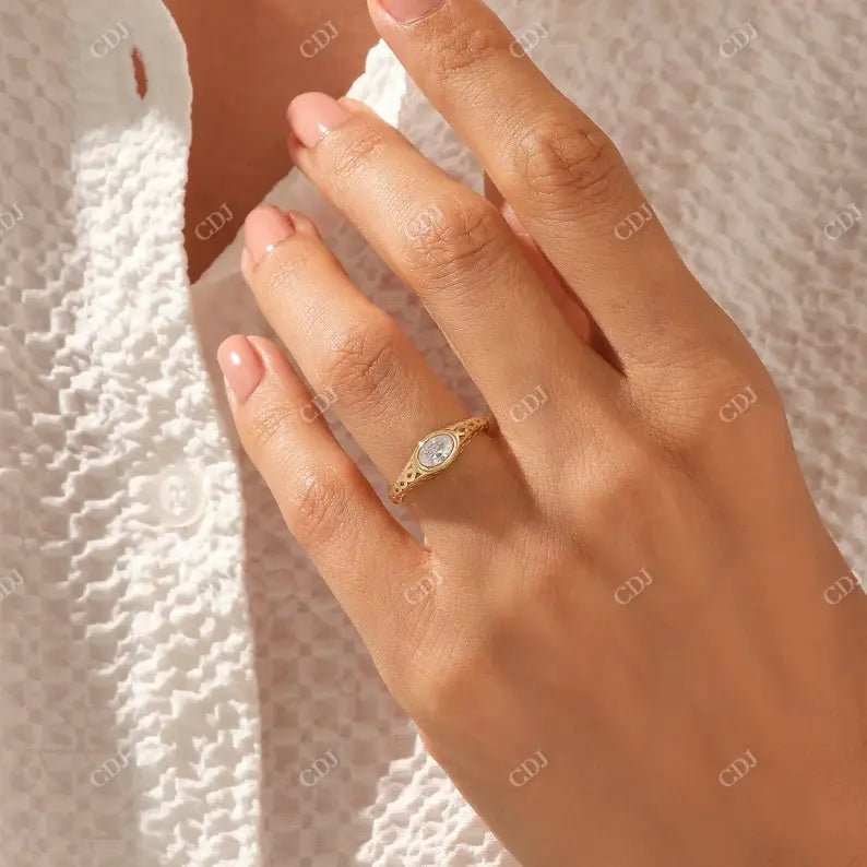 0.37CTW Oval Bezel Lab Grown Diamond Dome Signet Ring customdiamjewel