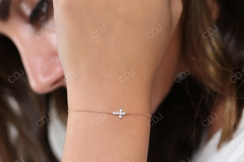 Tiny Natural Diamond 14K Gold Cross Bracelet customdiamjewel