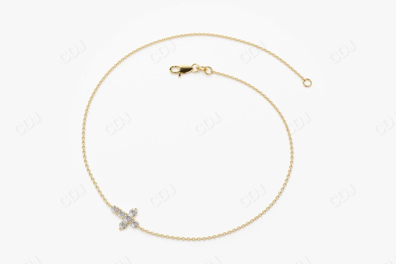 14k Gold White Diamond Mini Cross Stacking Bracelet customdiamjewel