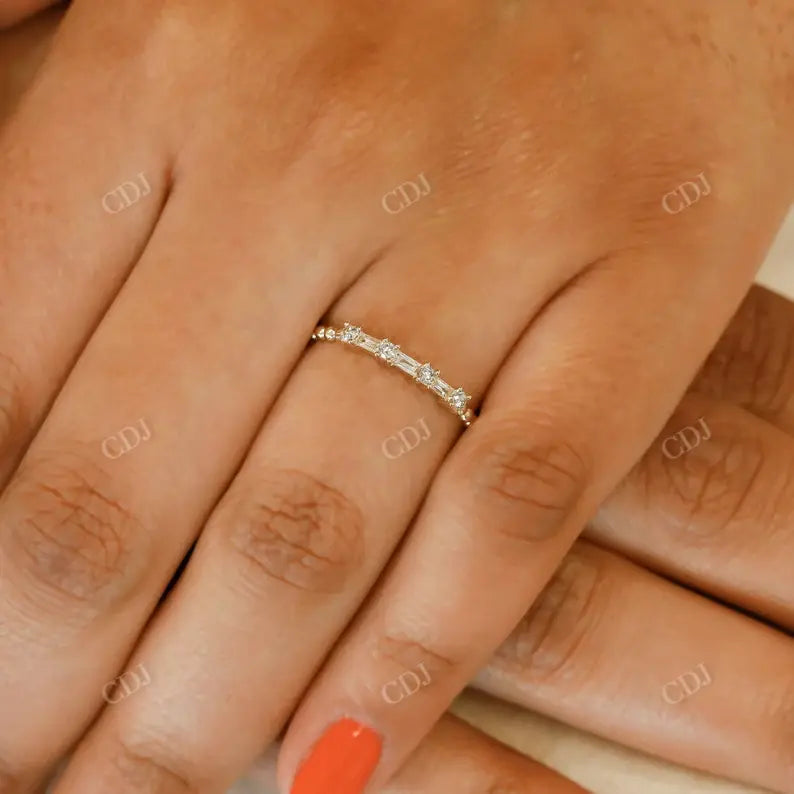 0.16CTW Lab Grown Diamond Baguette and Round Thin Beaded Stackable Band customdiamjewel