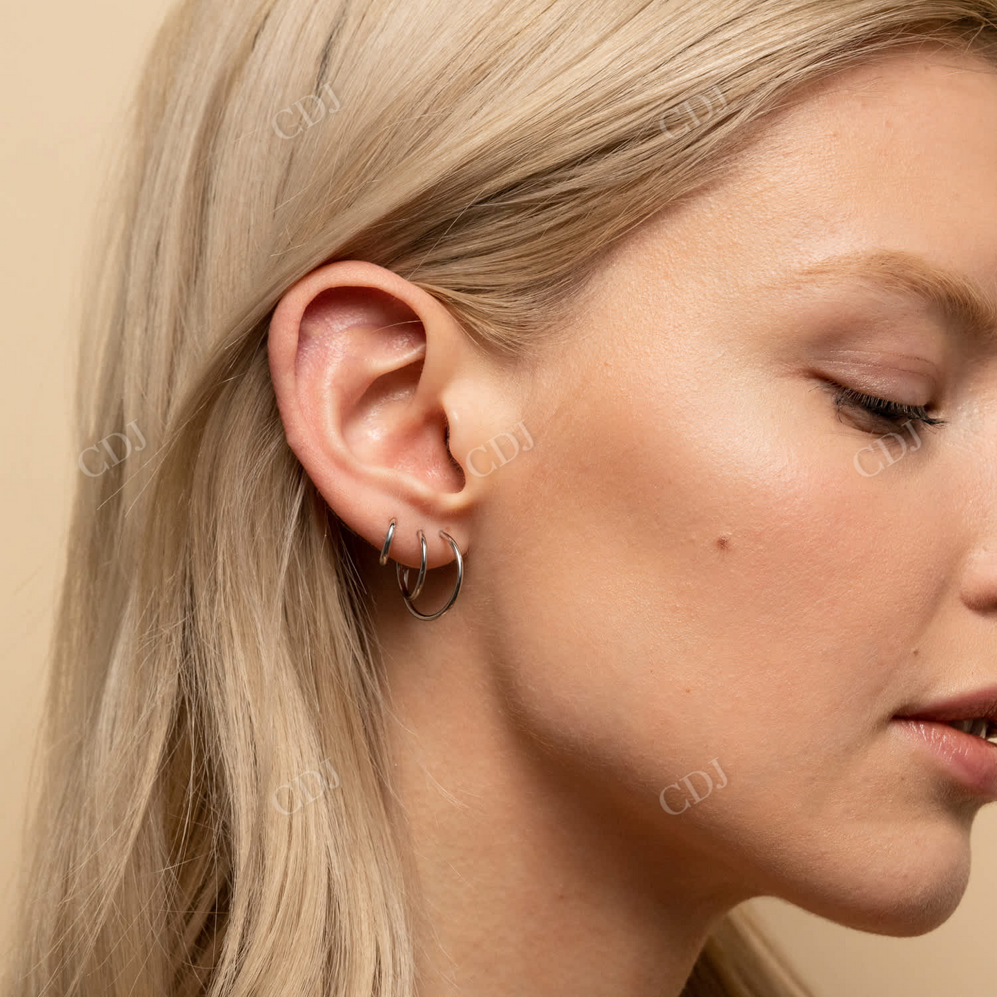 White Gold Small Hoop Earrings For Women customdiamjewel