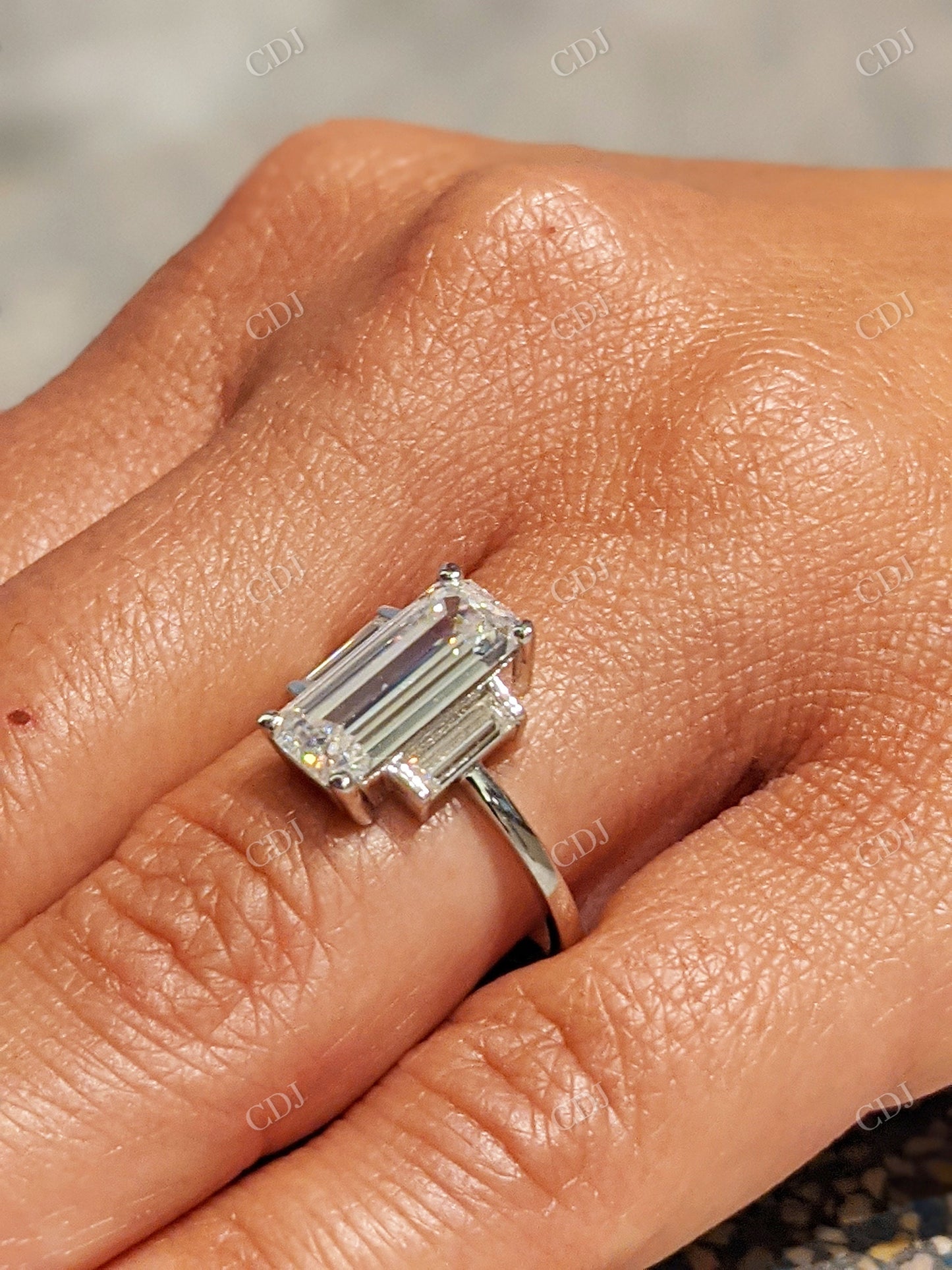 3.60CTW Emerald Cut Three Stone Moissanite Engagement Ring customdiamjewel