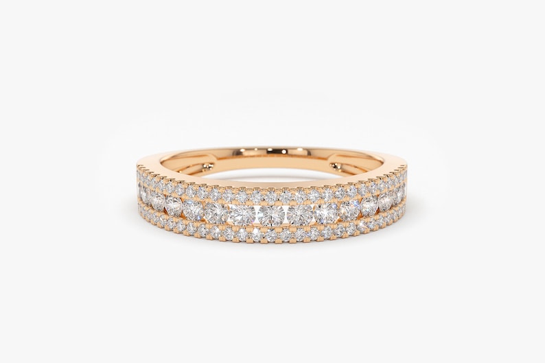 0.61CTW Natural Diamond 14K Half Eternity Three Row Wedding Band customdiamjewel 10 KT Solid Gold Rose Gold VVS-EF