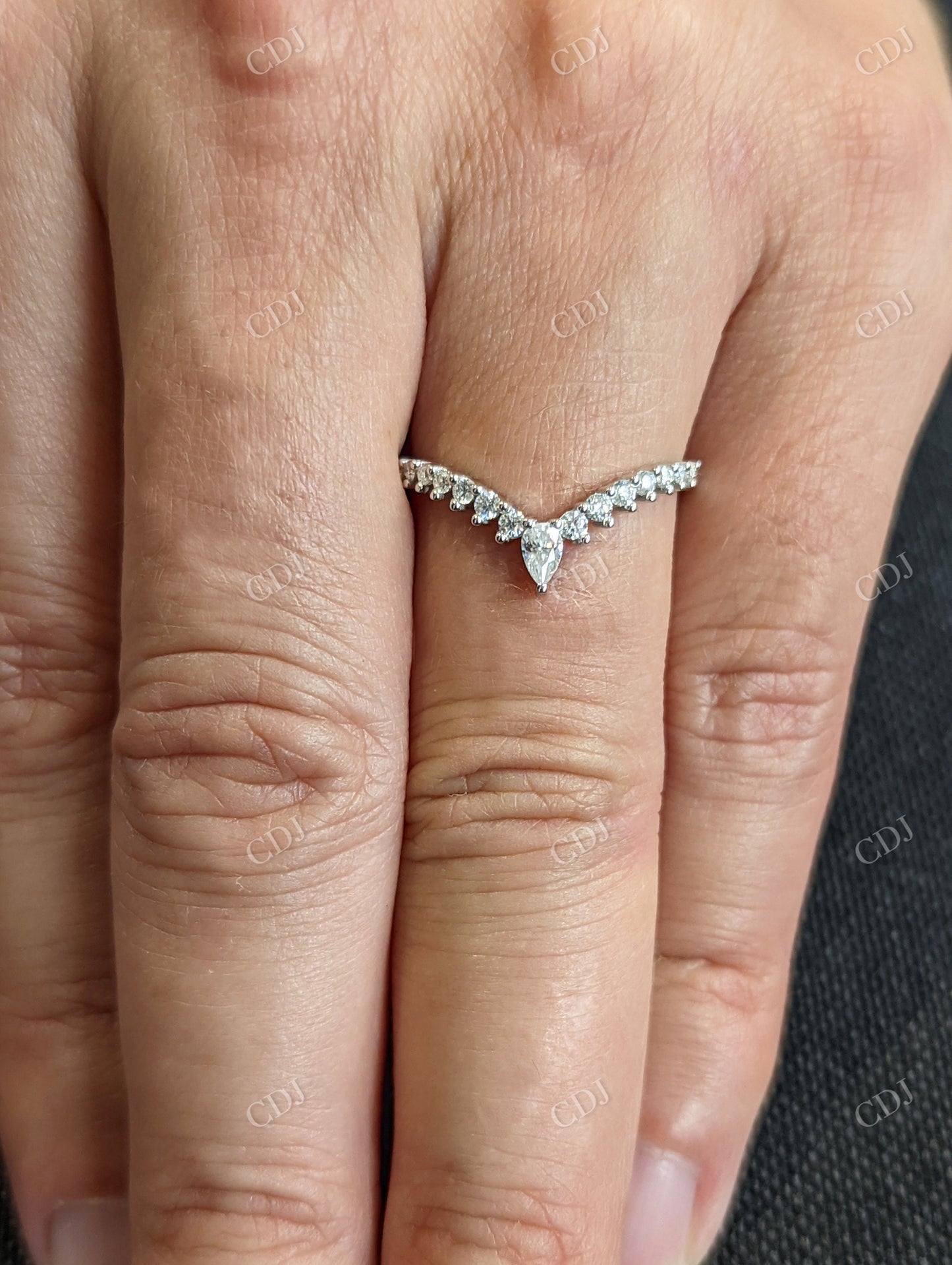 0.35CTW Pear Cut Moissanite Curved Wedding Band customdiamjewel