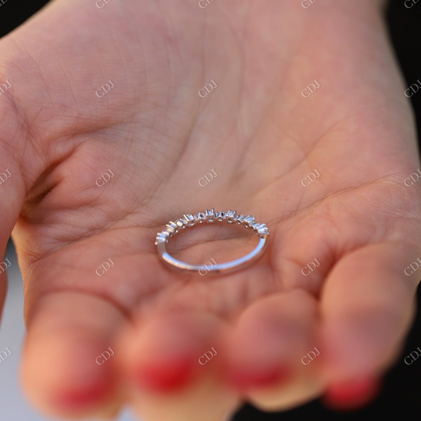 14K White Gold Stackable Moissanite Wedding Band customdiamjewel