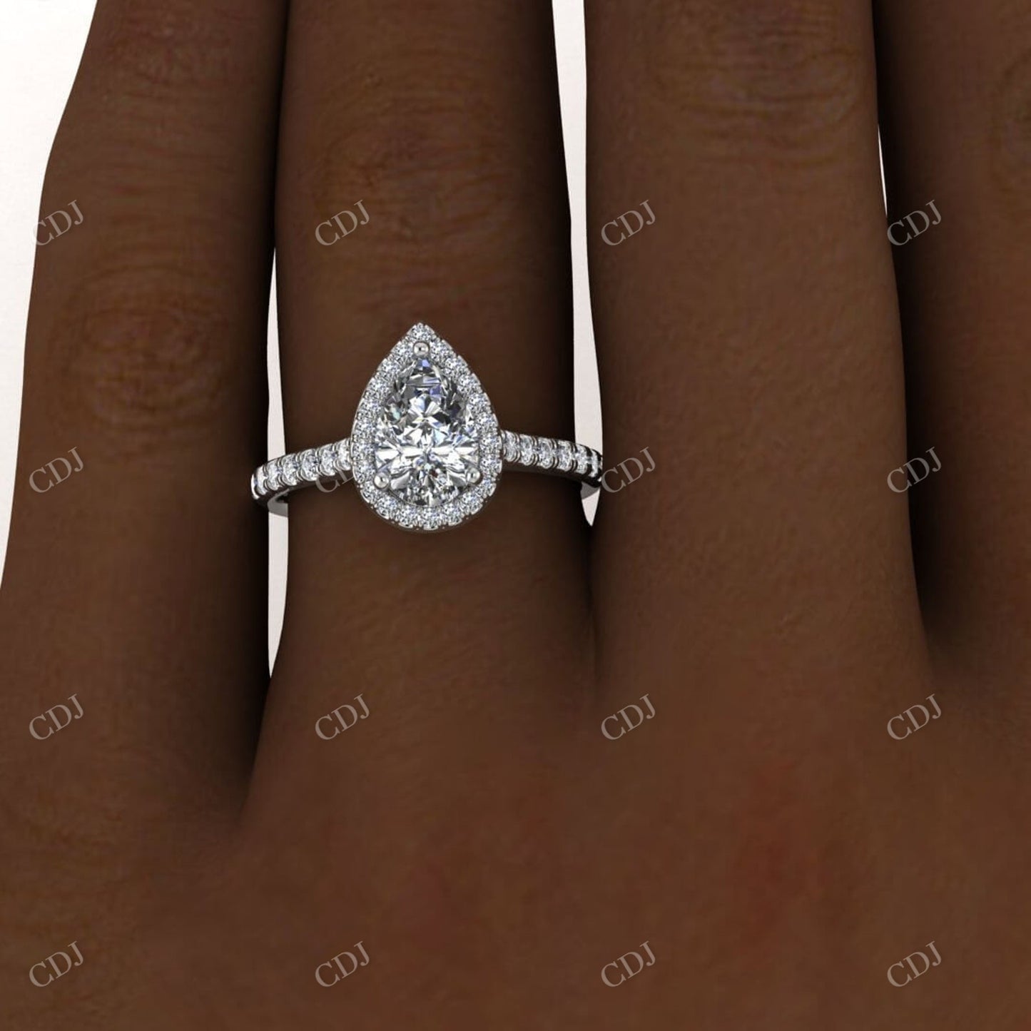 0.68CTW Pear Halo Moissanite Engagement Ring customdiamjewel