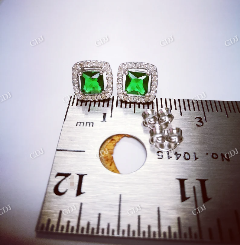 Green Emerald Princess cut Stud Earrings customdiamjewel