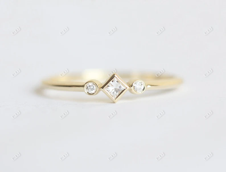 Three Stone Moissanite Dainty Engagement Ring customdiamjewel