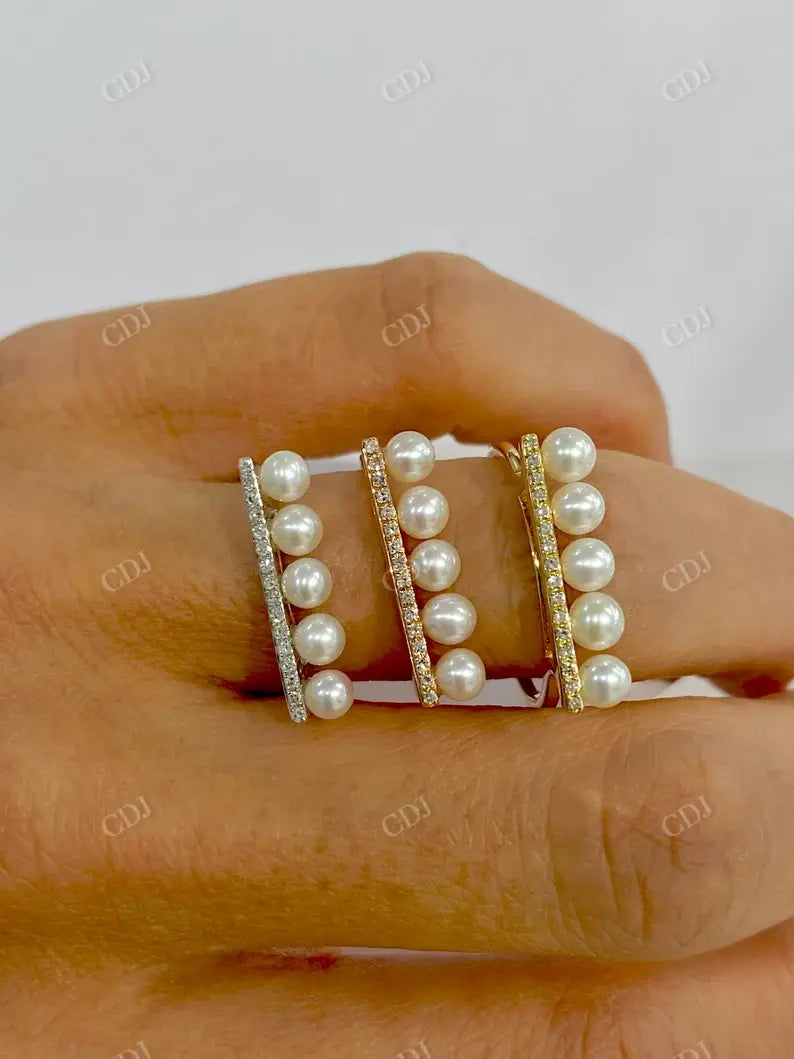 0.05CTW Lab Grown Diamond and Pearl Bar Ring customdiamjewel
