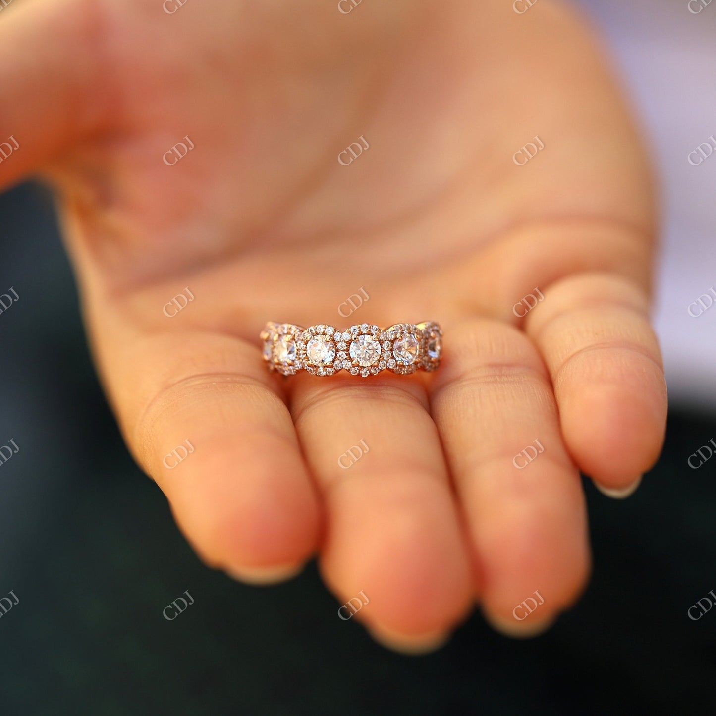 Round Halo Half Eternity Moissanite Wedding Band customdiamjewel