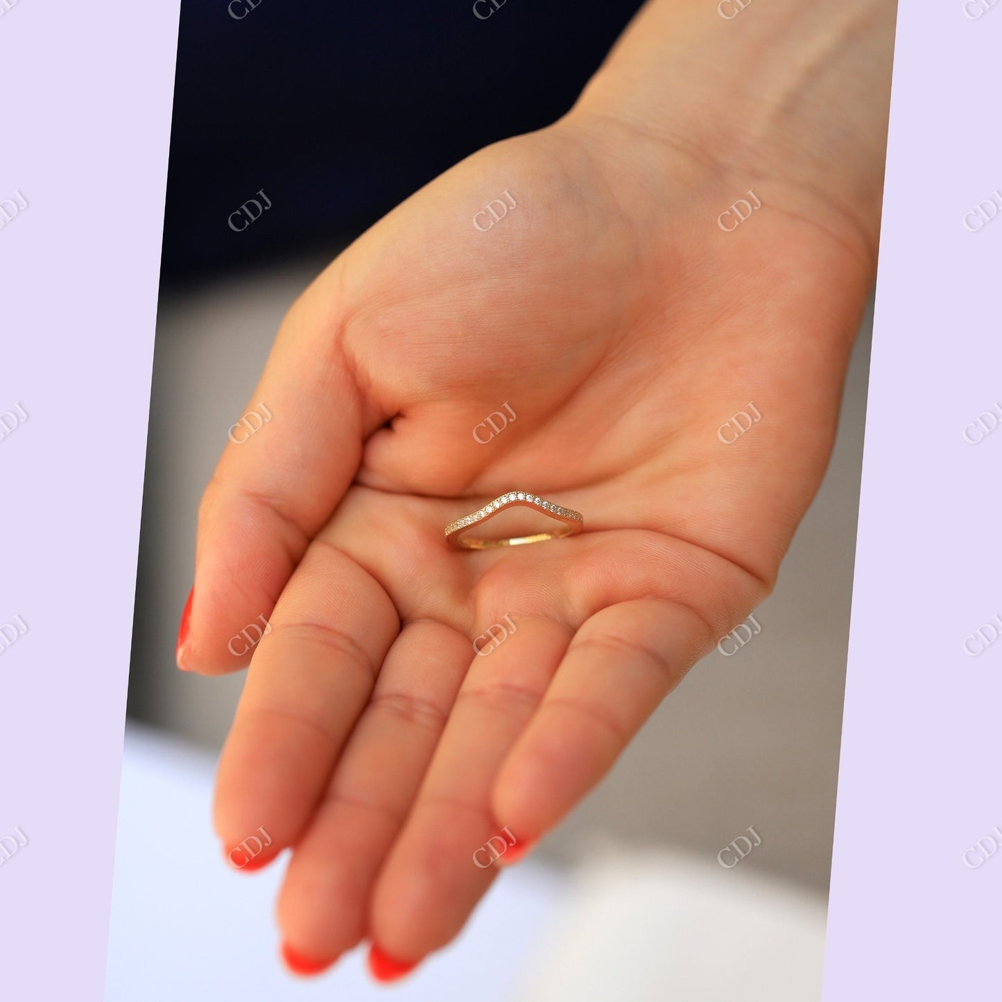 14K Gold Curved Moissanite Stackable Wedding Band customdiamjewel